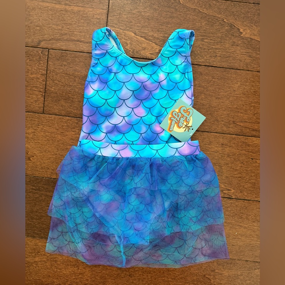 3T Mermaid Print Girls Swimsuit with Tulle Skirt